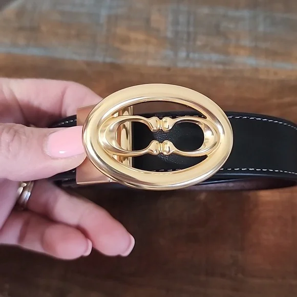 Coach Reversible 1" Belt C Signature Logo Black Brown Gold Leather 42" NEW - Picture 6 of 8